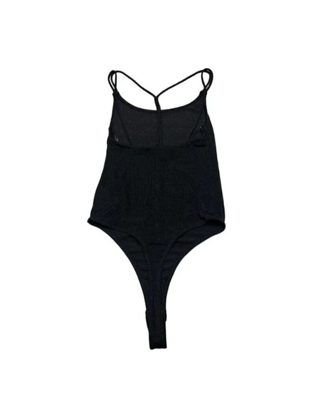 Elodie BNWOT womens black shimmer thong bodysuit t-strap back